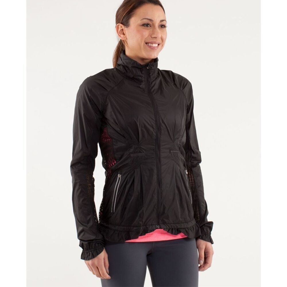 Lululemon Windbreaker Jacket Size 6 Mesh Back Black Full Zip Jogger Track